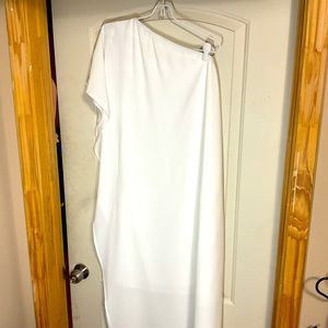 White off shoulder Greek floor length dress